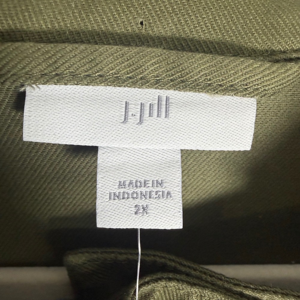 J. Jill Size-2X Women Utility Jacket Olive Green Ruffle Cotton Tencel - Picture 3 of 9